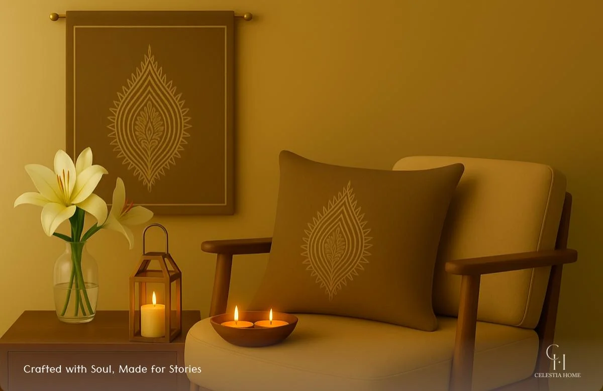 Festive home décor using vibrant colors like red, yellow, and green symbolizing joy, prosperity, and harmony.