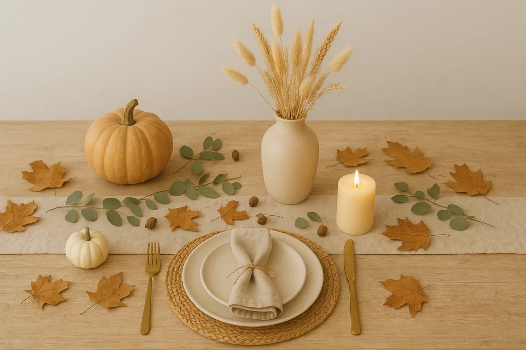 Elegant handcrafted dinnerware styled for a cozy Thanksgiving table setting.