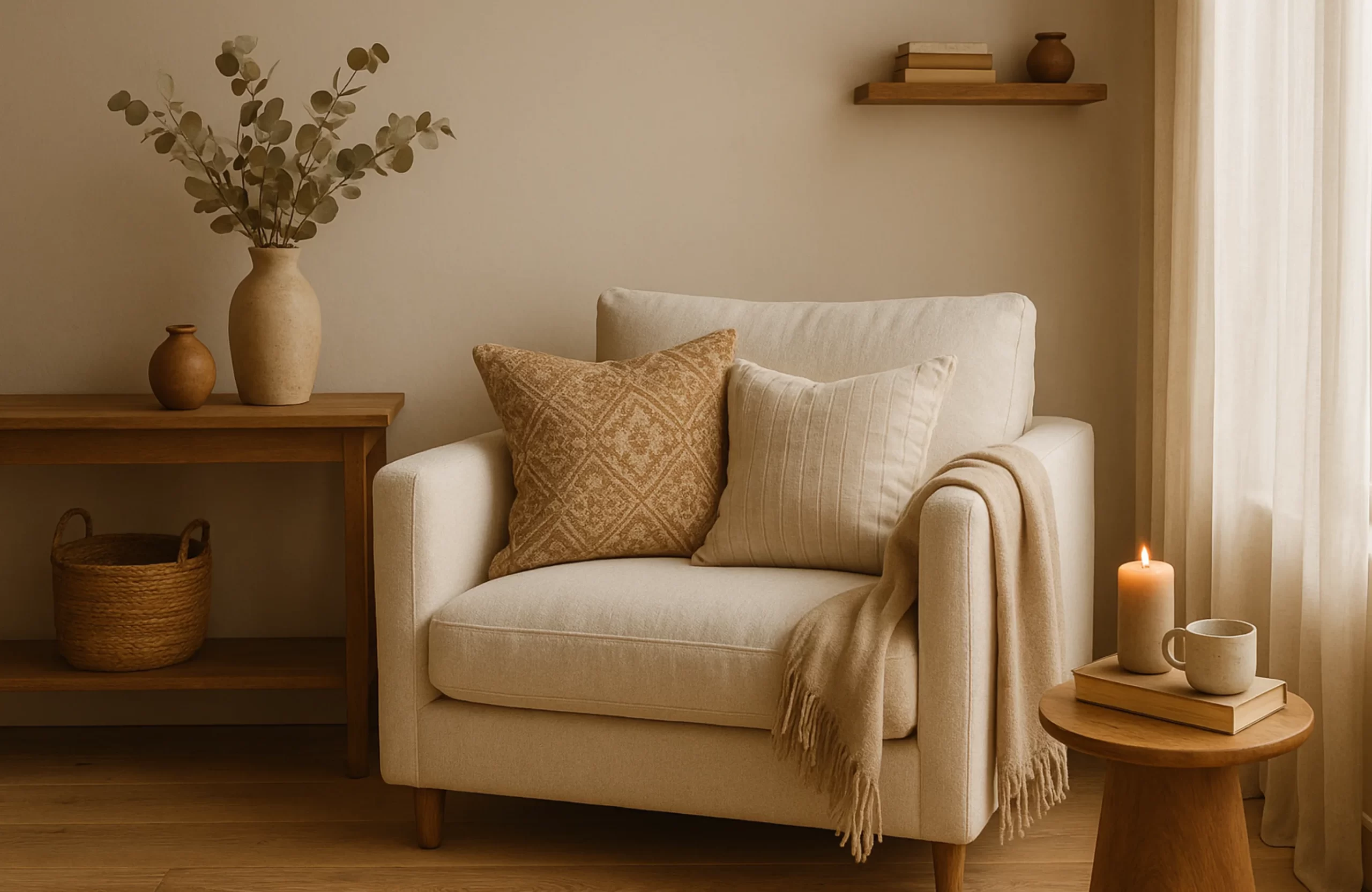 Handcrafted home décor in a serene, personal living space