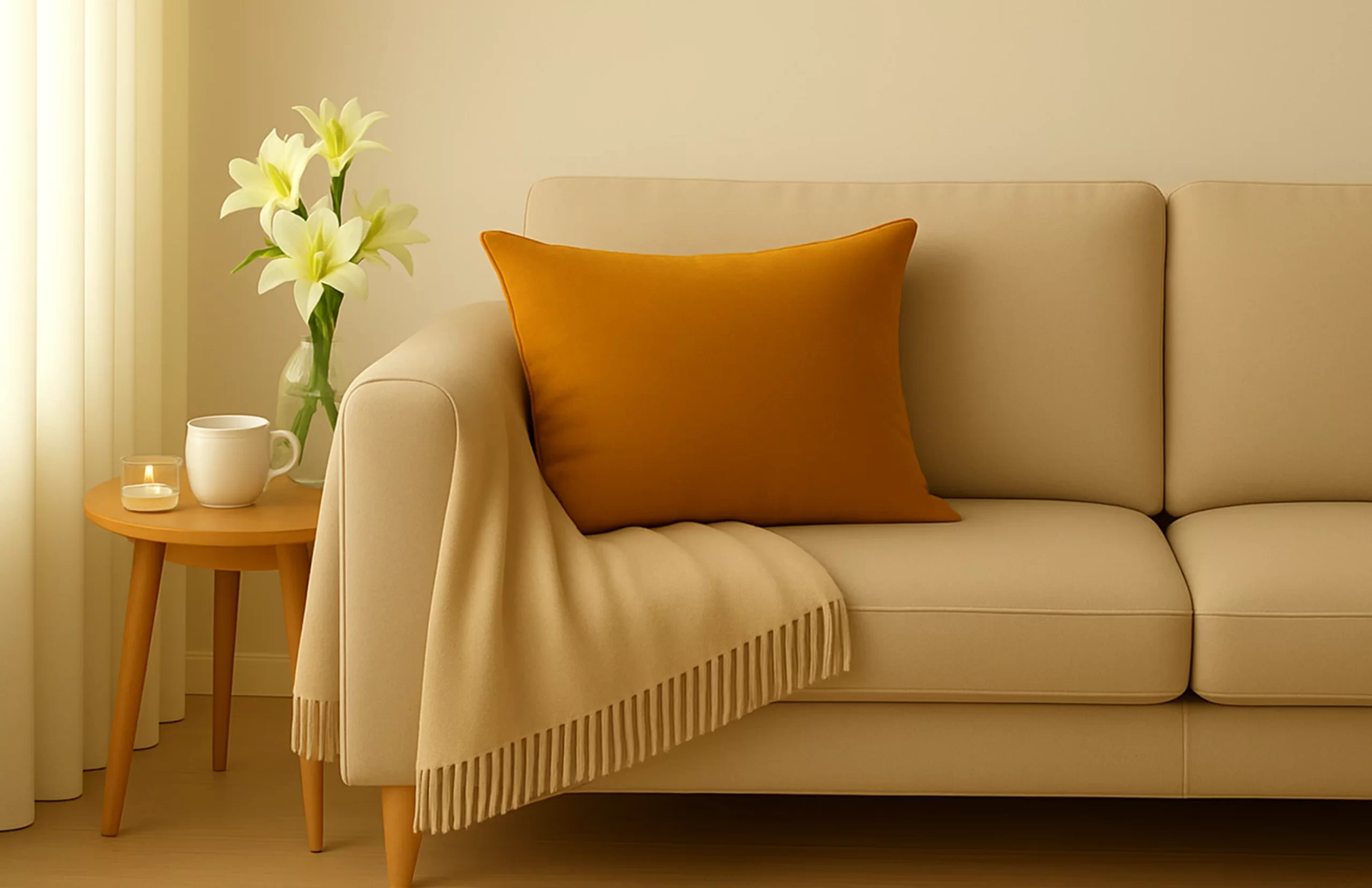 Handcrafted mug held in warm natural light