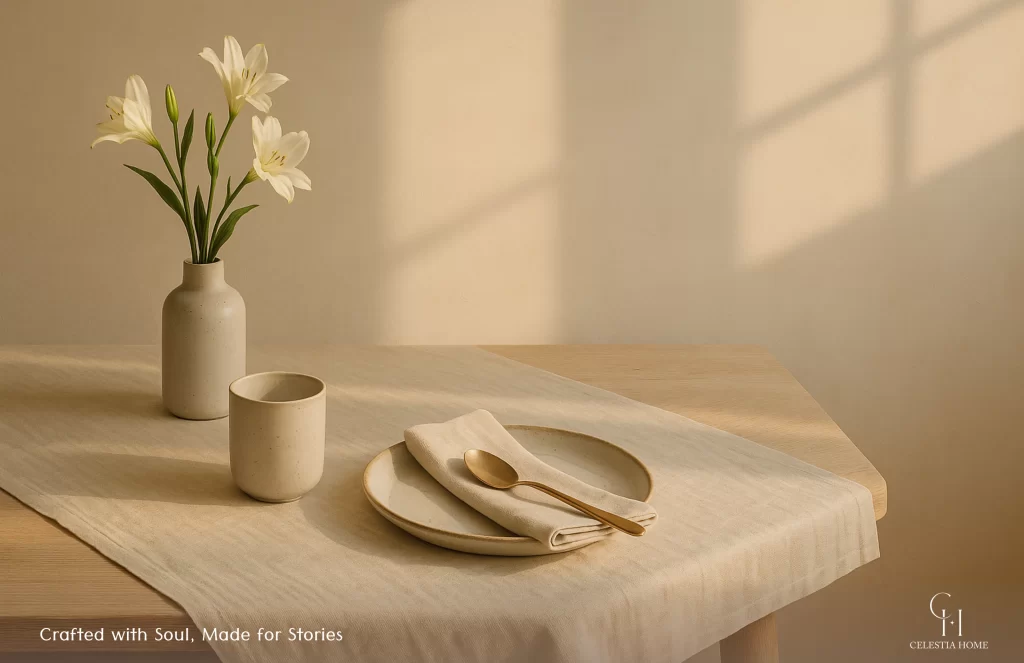Beautifully styled dining table with handcrafted tableware
