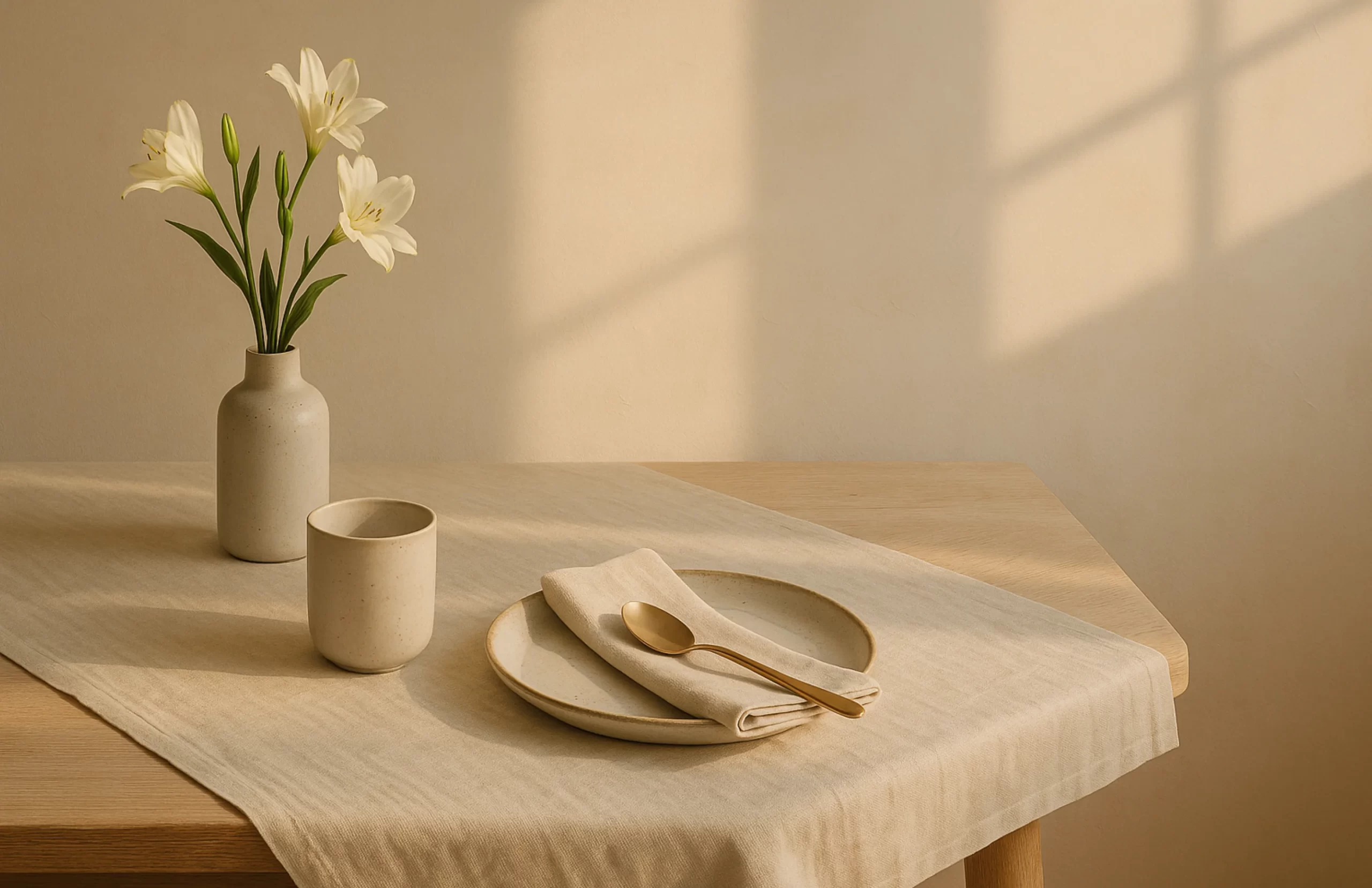 Elegant handcrafted table setting with warm light