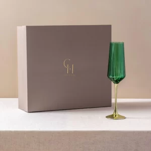 Emerald champagne flutes in gift box
