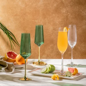 Emerald champagne flutes with rich green tone