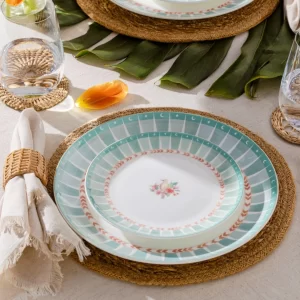 Eterna dinner plate styled with complementary serveware