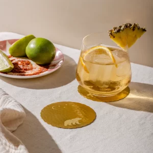 Masion Lustré Bear coasters styled with glasses