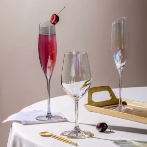 Opalescent champagne flute with soft glow