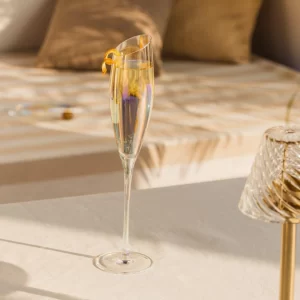 Opalescent stem glass with soft iridescent finish