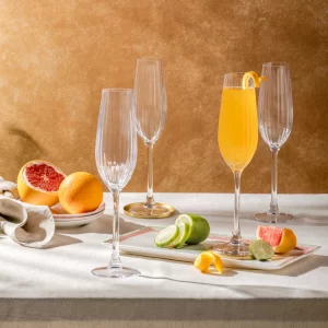 Set of Seren champagne flutes styled on table