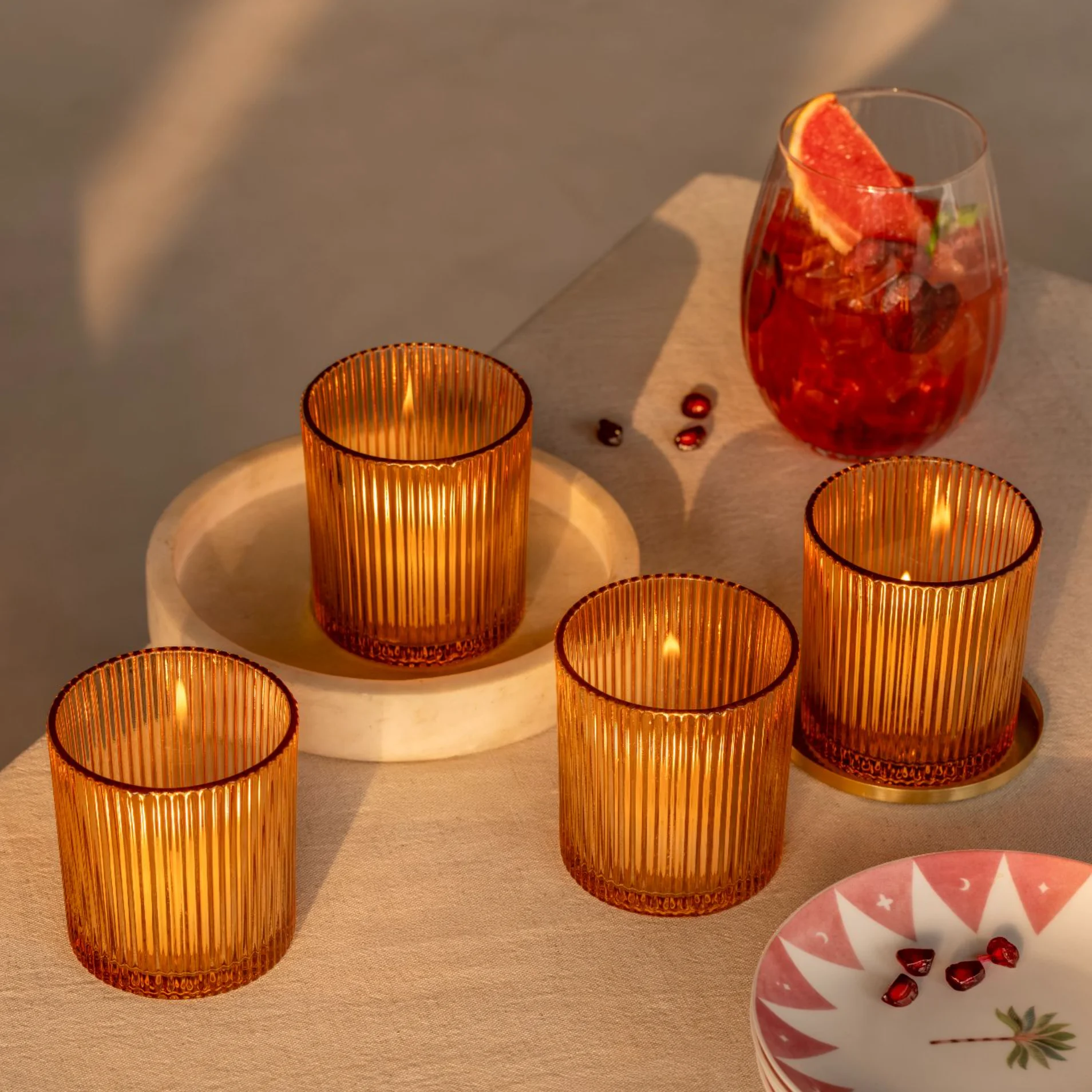 Warm Amber Tea Light Holder - Set of 4